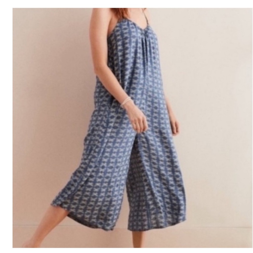 Aerie Jumpsuit Blue‎ Print Sleeveless Casual Wide Leg Cropped Size XS